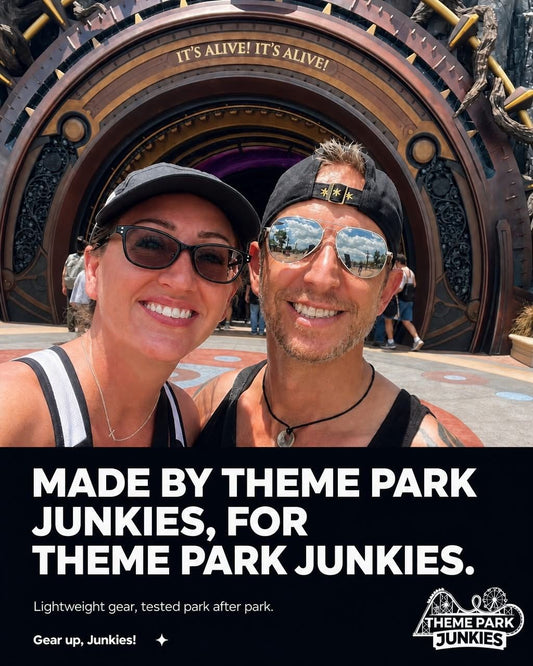 Smiling couple in front of the Universal Islands of Adventure 